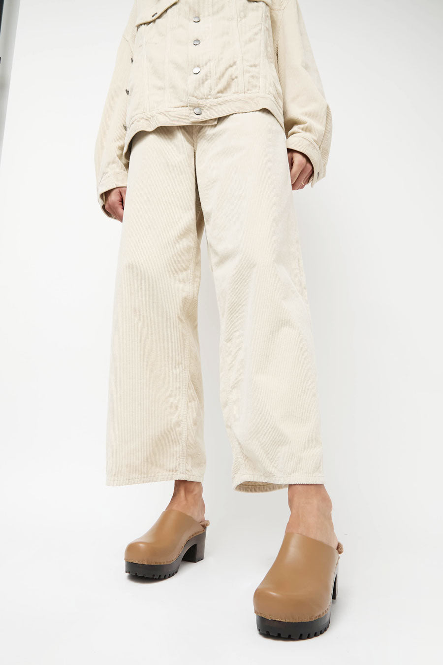 No.6 Liza Clog on Mid Tread in Khaki with Brown Brisa Shearling on Cocoa Base