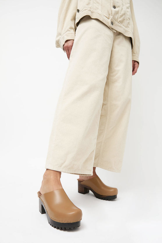 No.6 Liza Clog on Mid Tread in Khaki with Brown Brisa Shearling on Cocoa Base