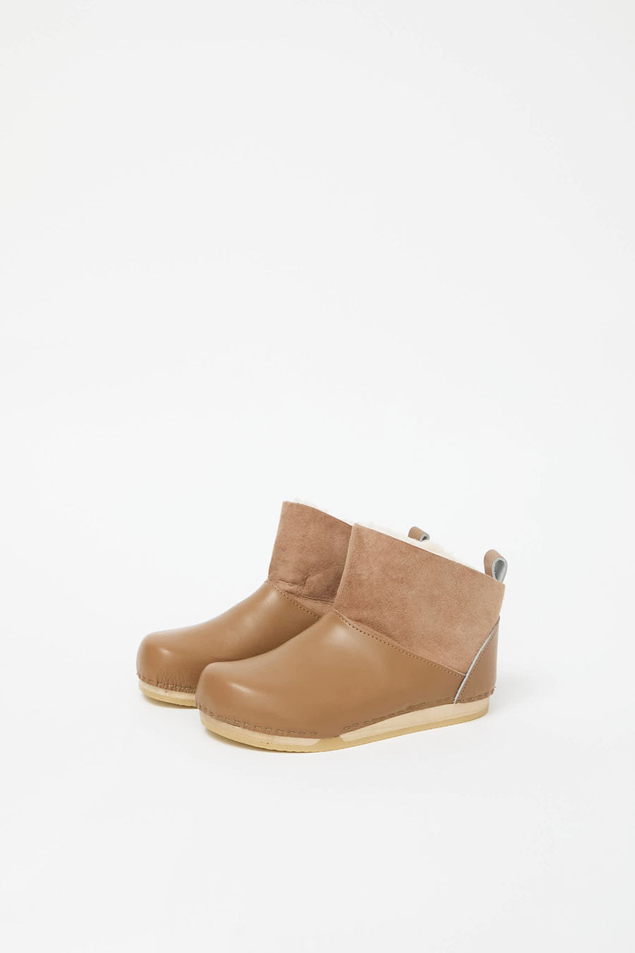 No.6 Low Shearling Clog Boot on Flat Bendable Base in Fawn and  Khaki