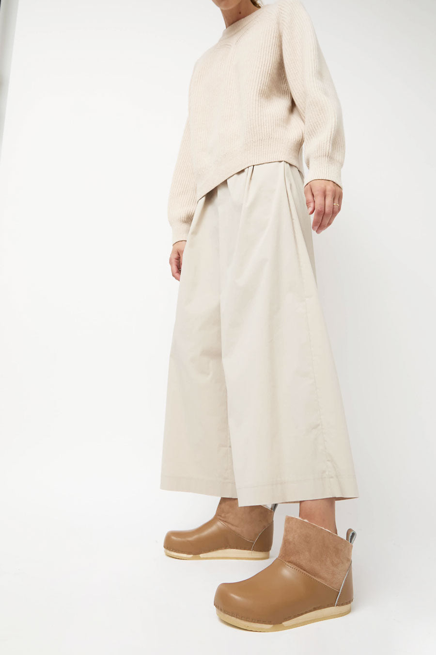 No.6 Low Shearling Clog Boot on Flat Bendable Base in Fawn and  Khaki