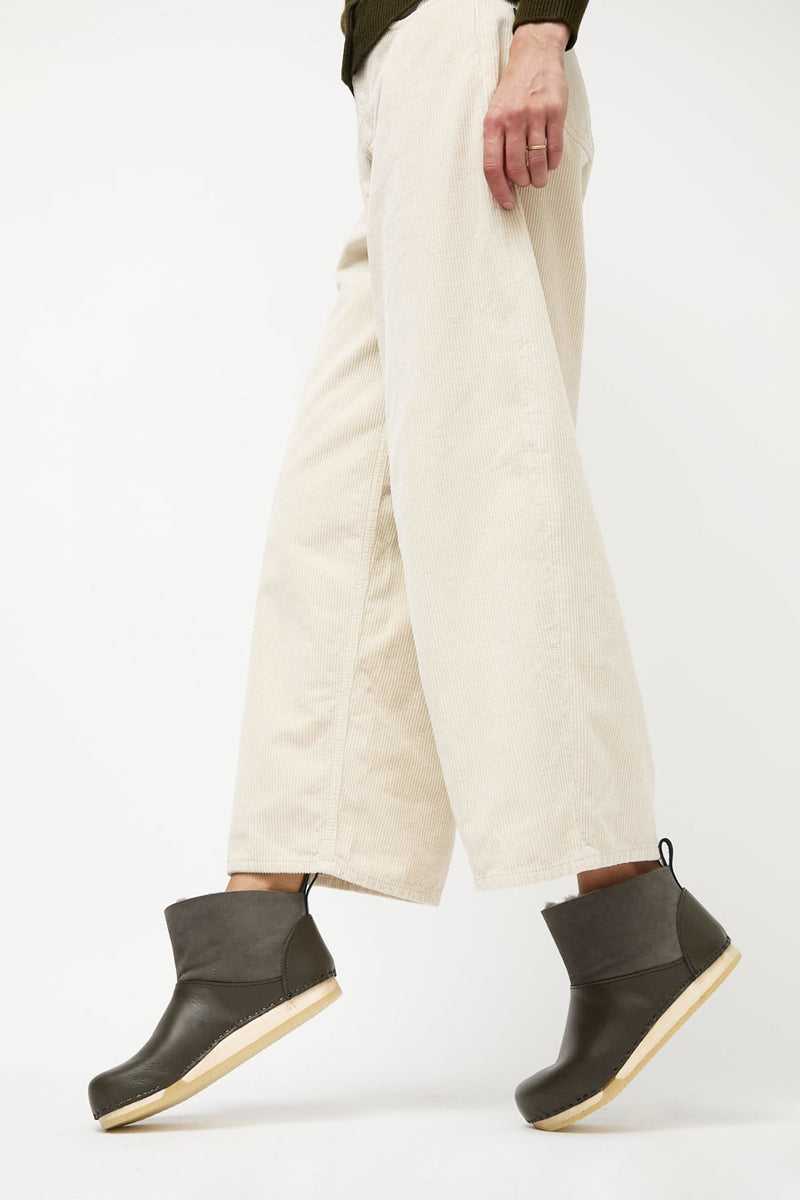 No.6 Low Shearling Clog Boot on Flat Bendable Base in Storm and Olive