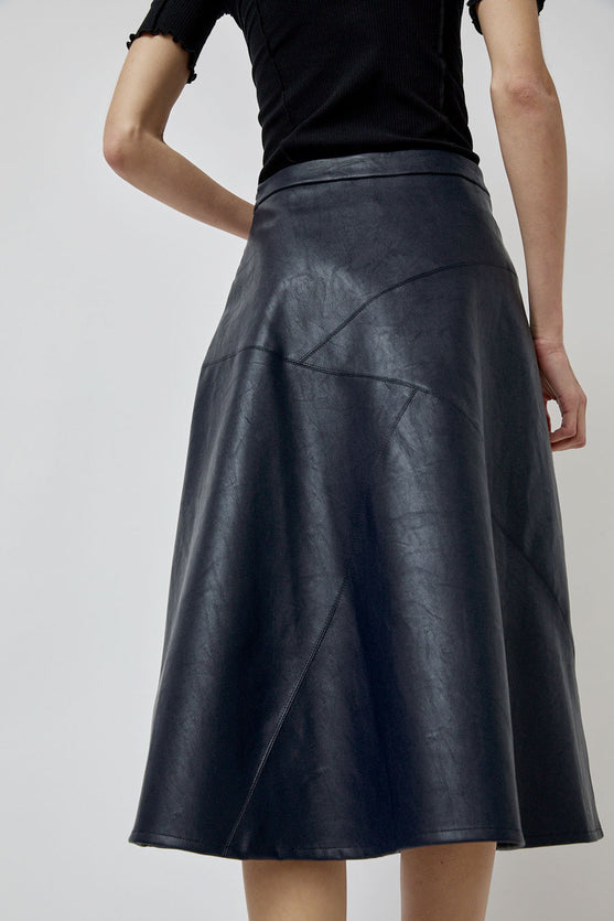 No.6 Lucy Patchwork Skirt in Navy Faux Leather