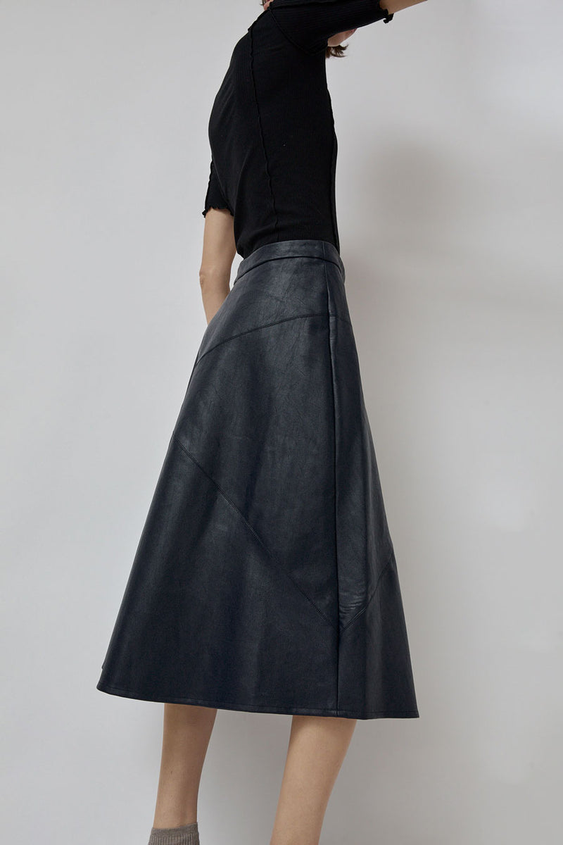 No.6 Lucy Patchwork Skirt in Navy Faux Leather