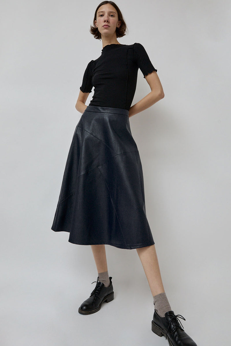 No.6 Lucy Patchwork Skirt in Navy Faux Leather