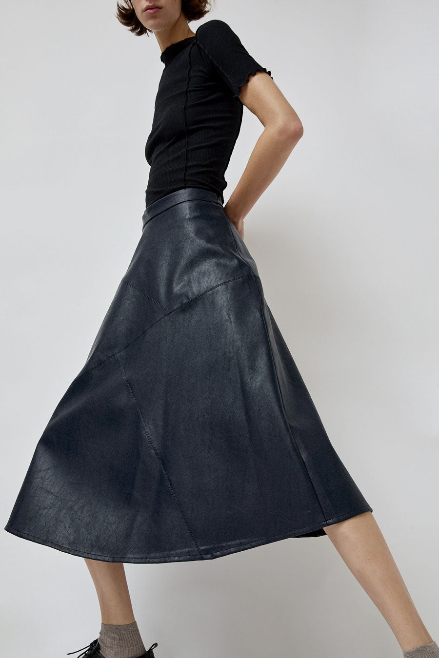 No.6 Lucy Patchwork Skirt in Navy Faux Leather