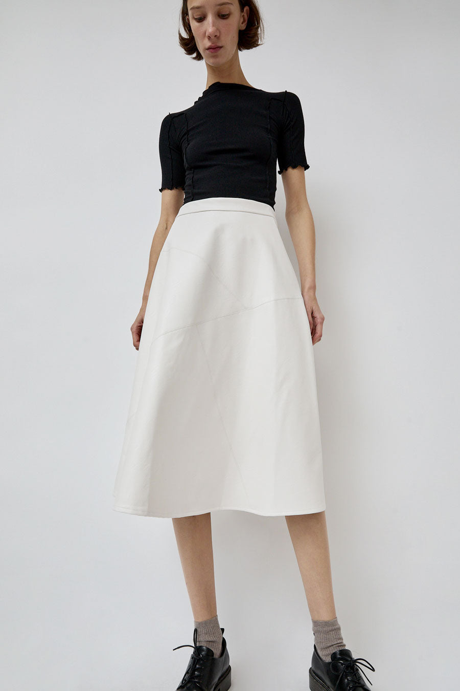 No.6 Lucy Patchwork Skirt in White Faux Leather