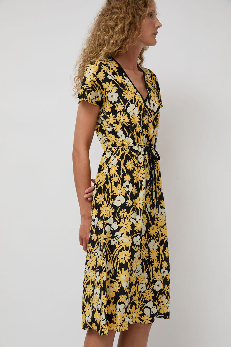 No.6 Magical Tie Dress in Black and Yellow Meadow