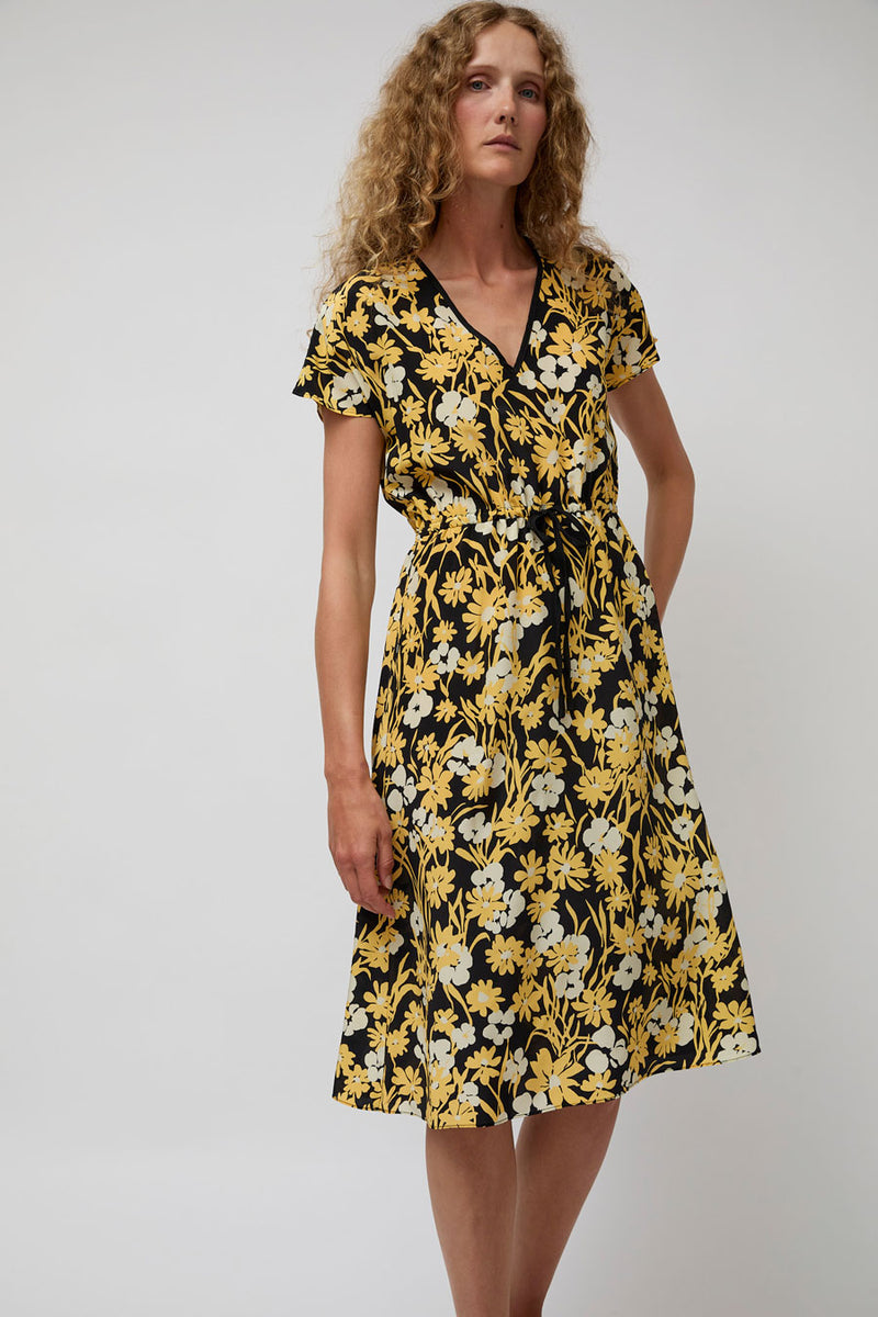 No.6 Magical Tie Dress in Black and Yellow Meadow