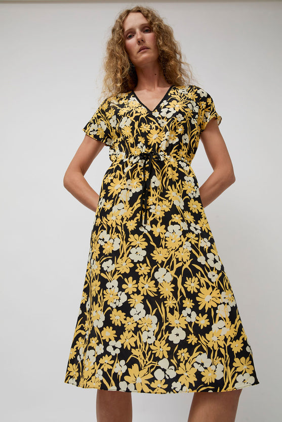 No.6 Magical Tie Dress in Black and Yellow Meadow