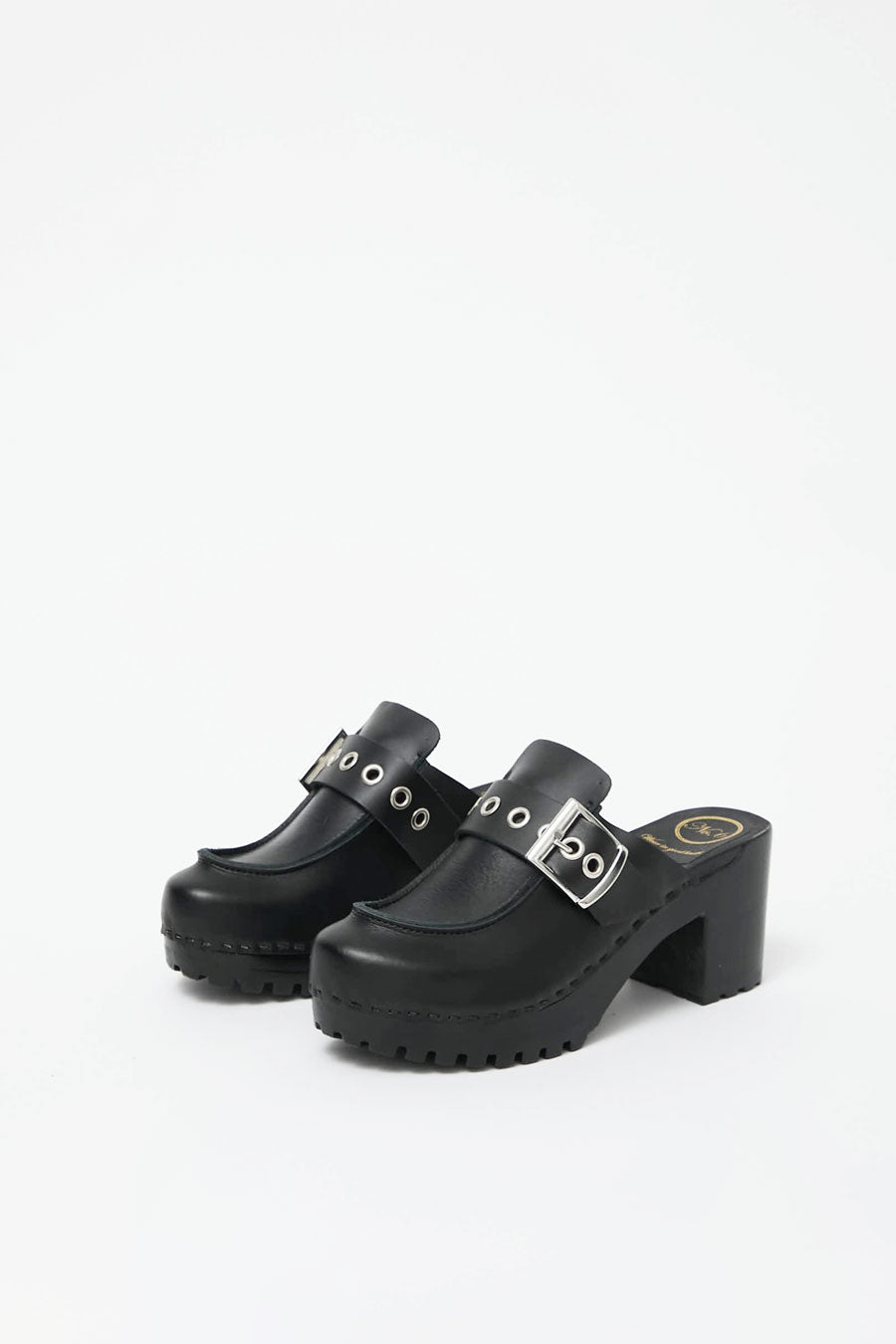 No.6 Martine Clog on High Tread in Jet on Black Base