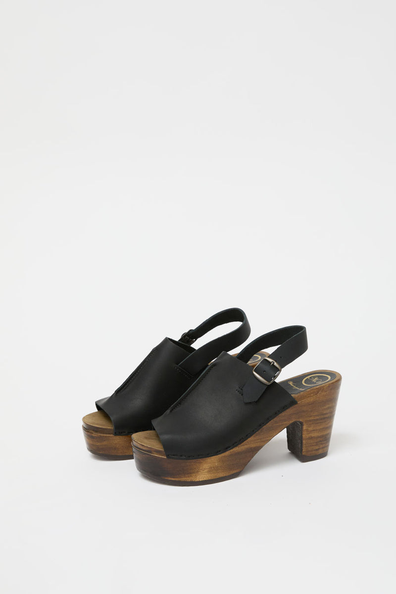 No.6 Maya Clog on Platform in Black on Cocoa Base