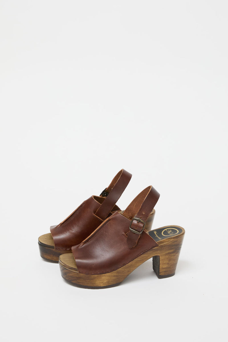 No.6 Maya Clog on Platform in Chestnut on Cocoa Base
