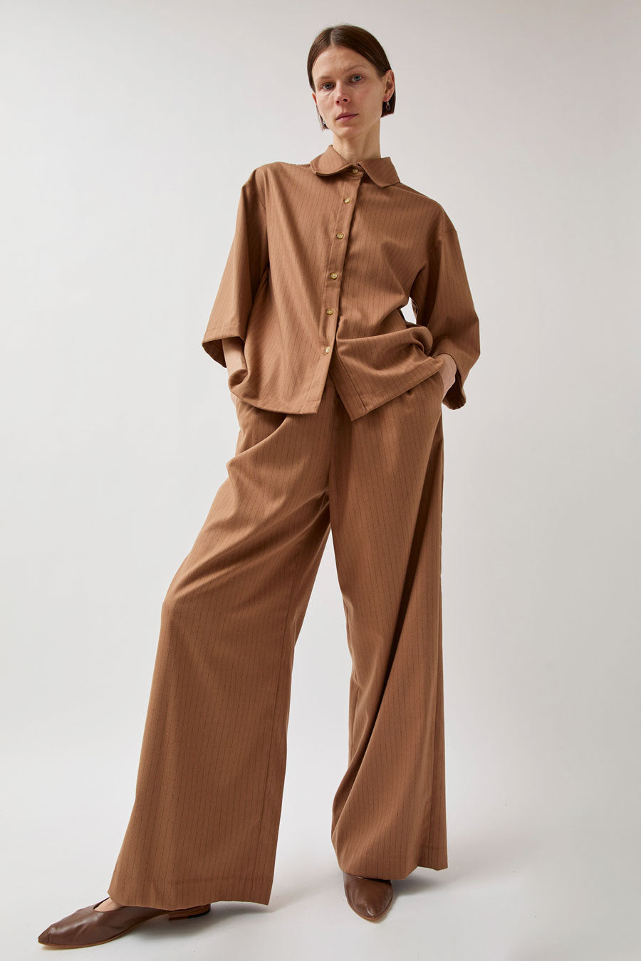 No.6 Mina Pant in Tan Pinstripe