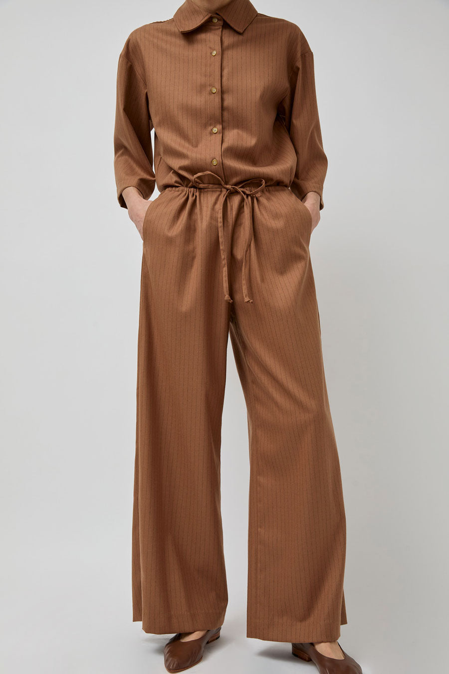 No.6 Mina Pant in Tan Pinstripe