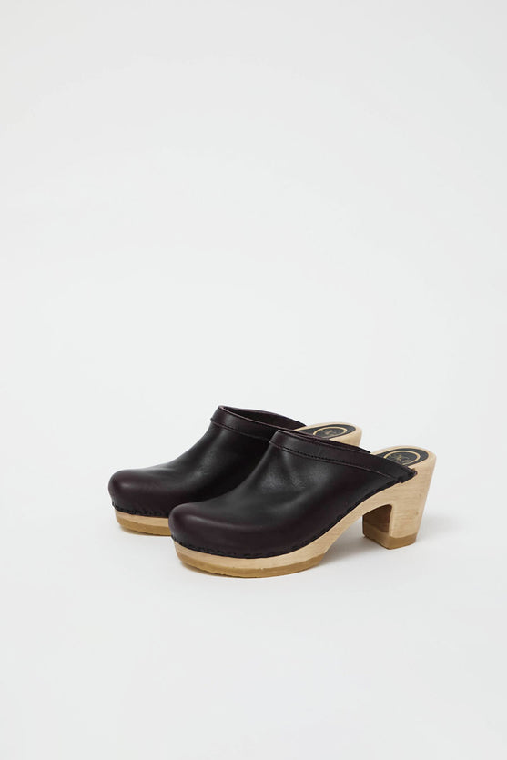 No.6 Old School Clog on High Heel in Black Cherry