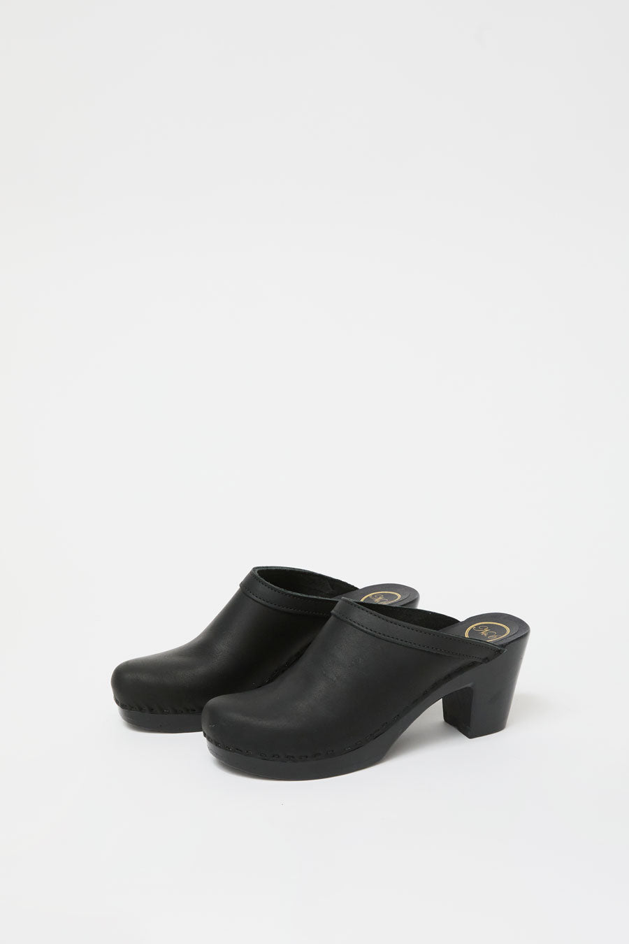 No.6 Old School Clog on High Heel in Black on Black Base