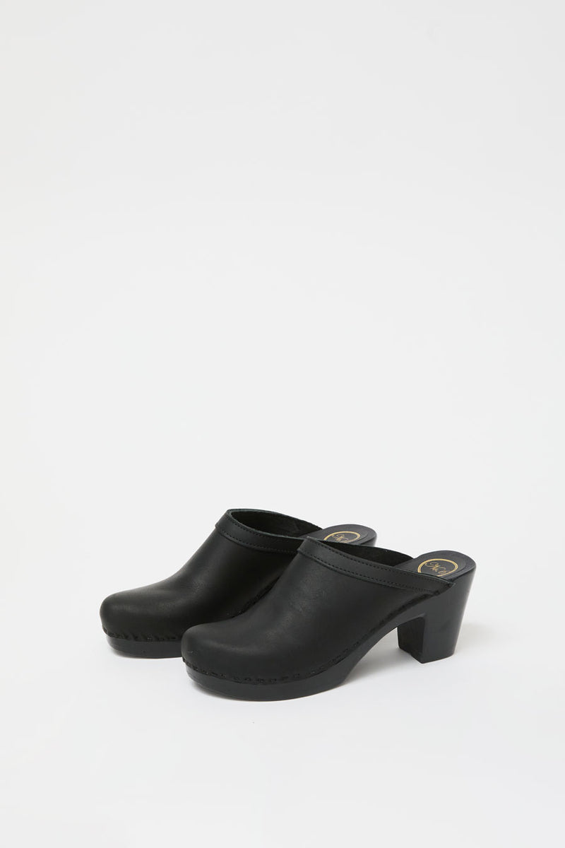 No.6 Old School Clog on High Heel in Black on Black Base