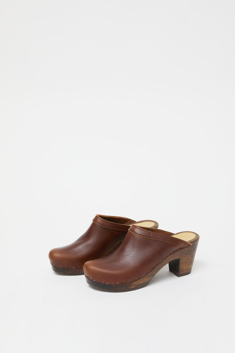 No.6 Old School Clog on High Heel in Chestnut on Cocoa Base