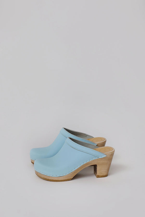 No.6 Old School Clog on High Heel in Light Blue