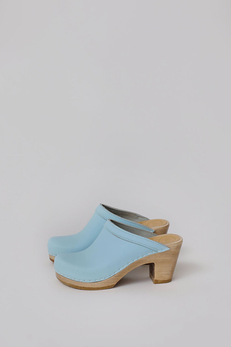 No.6 Old School Clog on High Heel in Light Blue