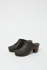 No.6 Old School Clog on High Heel in Olive on Cocoa Base
