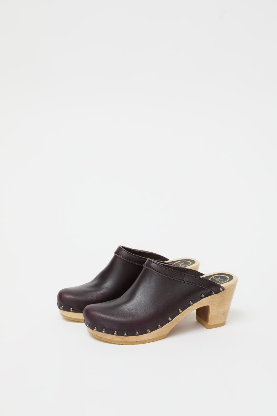 No.6 Old School Studded Clog on High Heel in Black Cherry