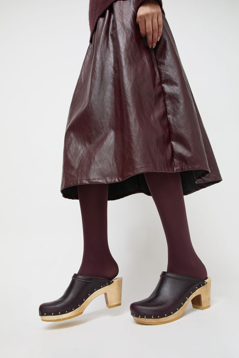 No.6 Old School Studded Clog on High Heel in Black Cherry