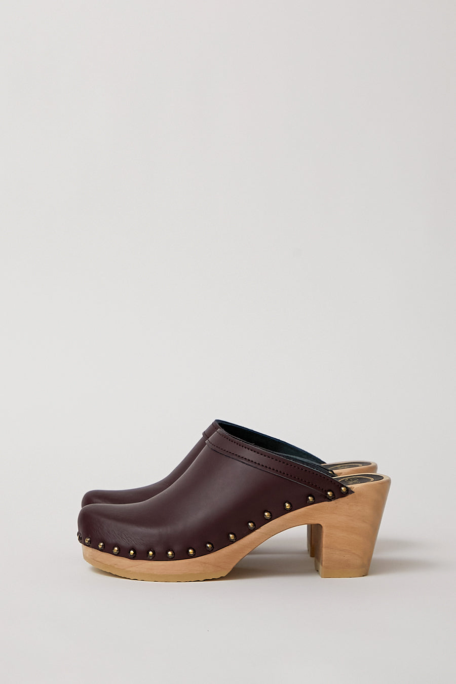 No.6 Old School Studded Clog on High Heel in Cordovan