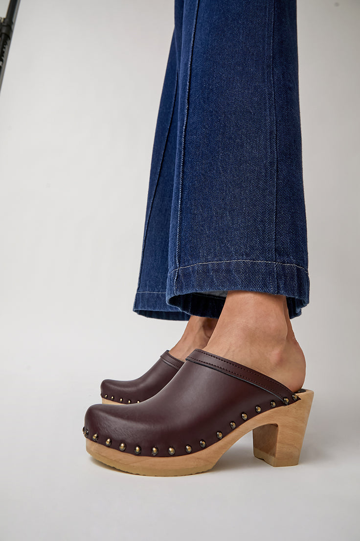 Image of No.6 Old School Studded Clog on High Heel in Cordovan