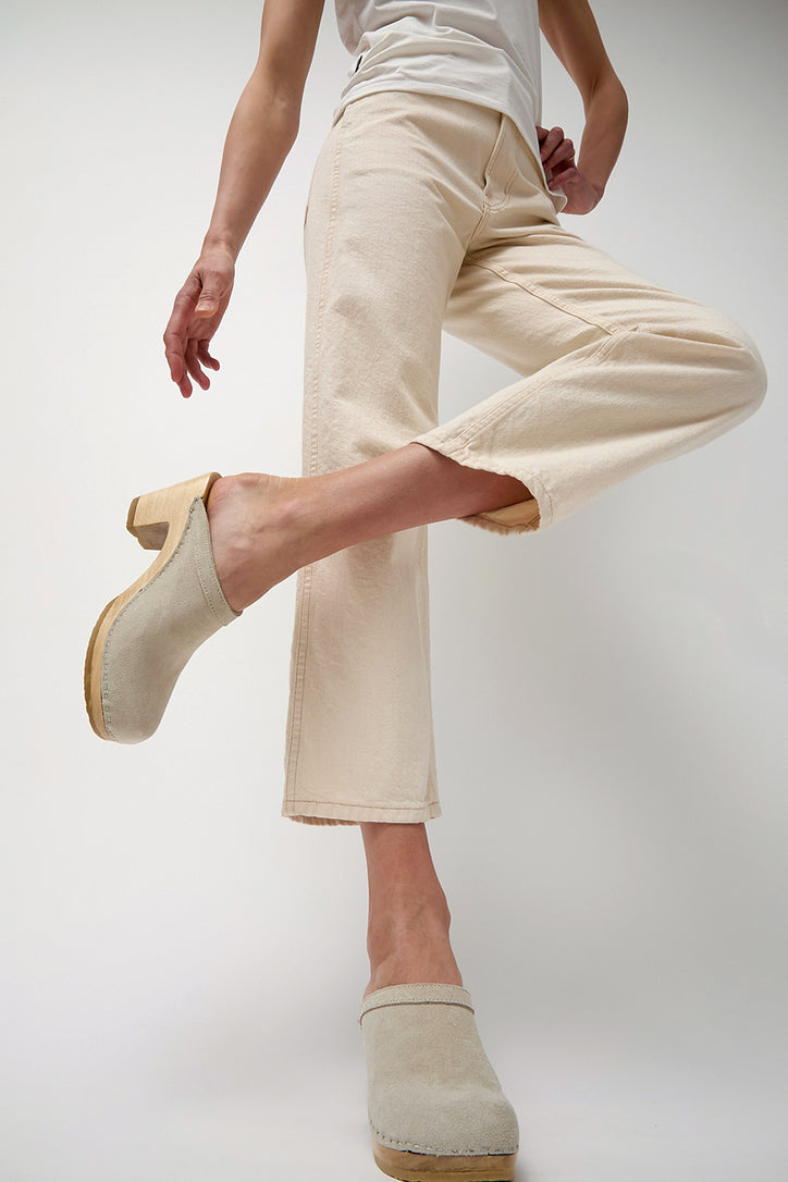 Image of No.6 Old School Clog on High Heel in Chalk Suede