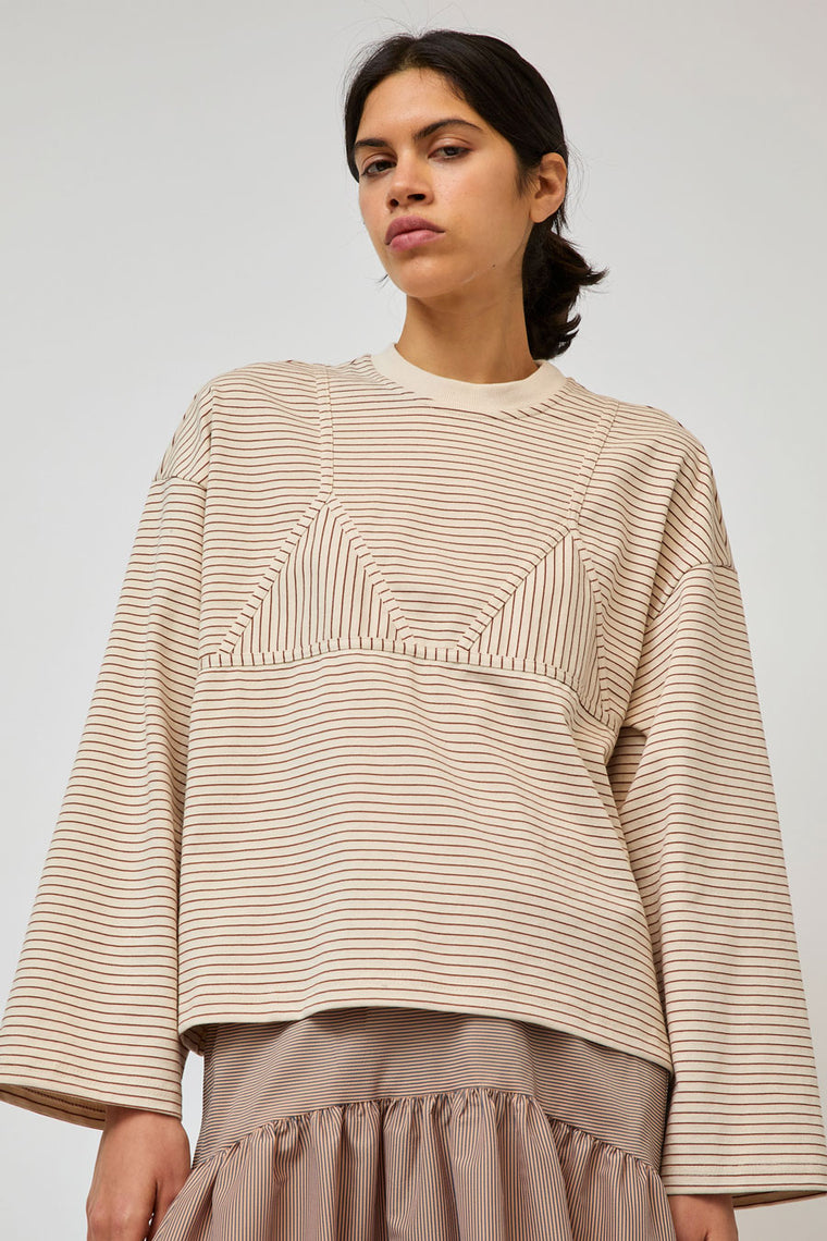 No.6 Olive Top in Tan and Cream Stripe