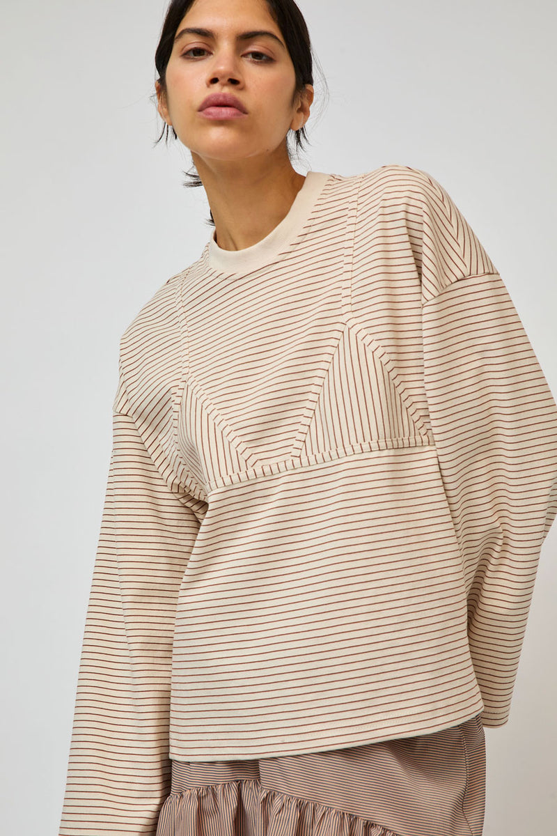 No.6 Olive Top in Tan and Cream Stripe