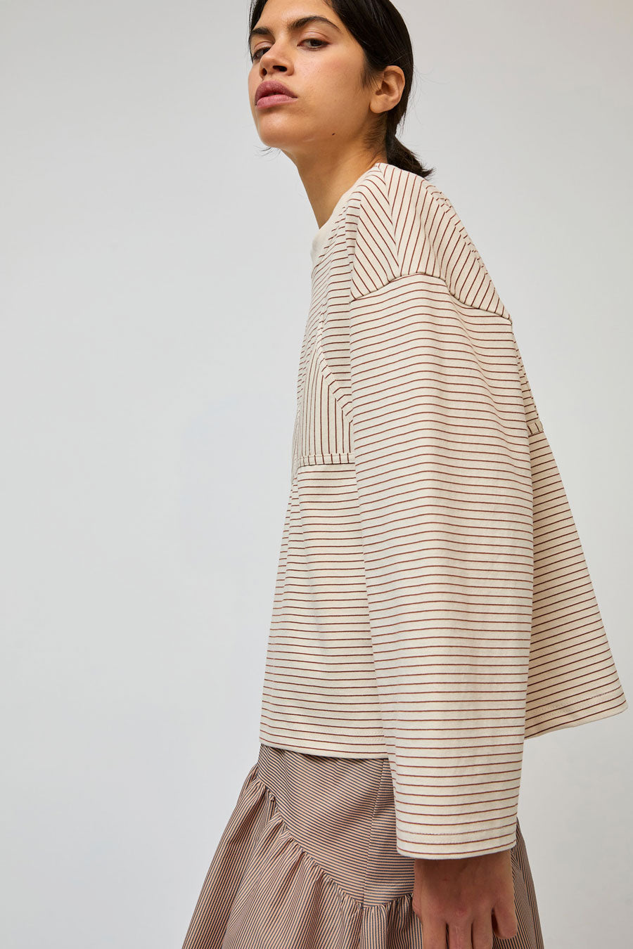 No.6 Olive Top in Tan and Cream Stripe