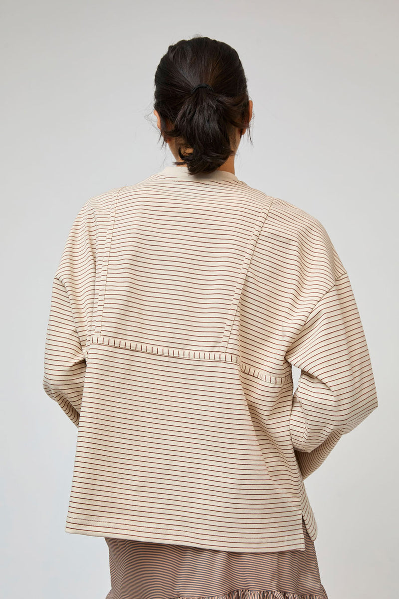 No.6 Olive Top in Tan and Cream Stripe