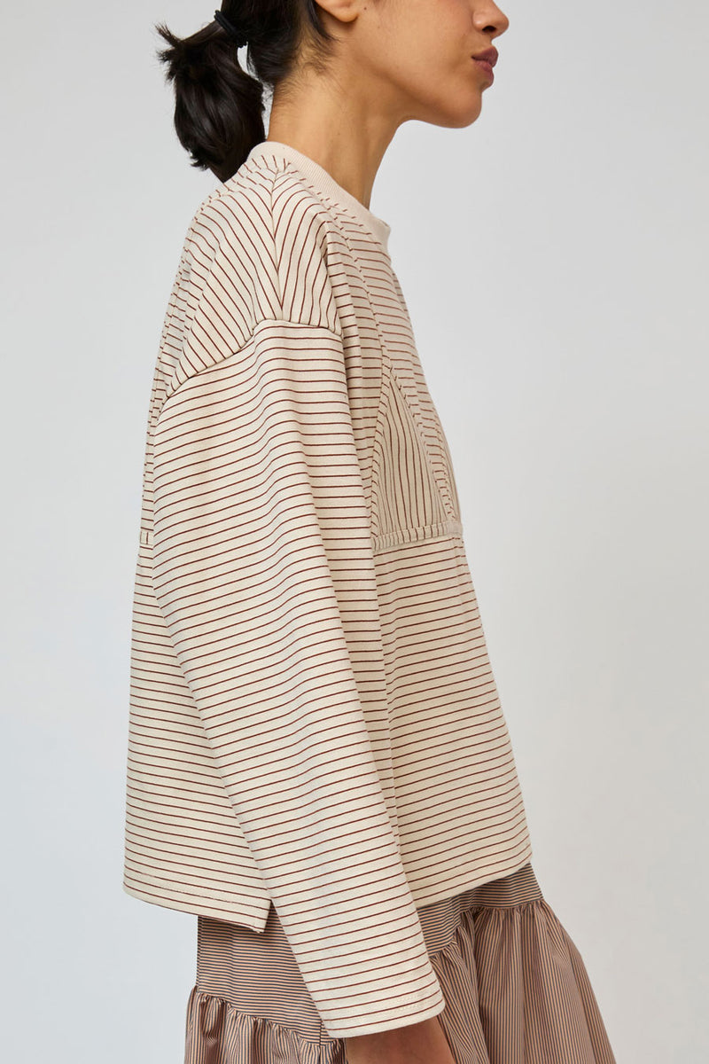 No.6 Olive Top in Tan and Cream Stripe