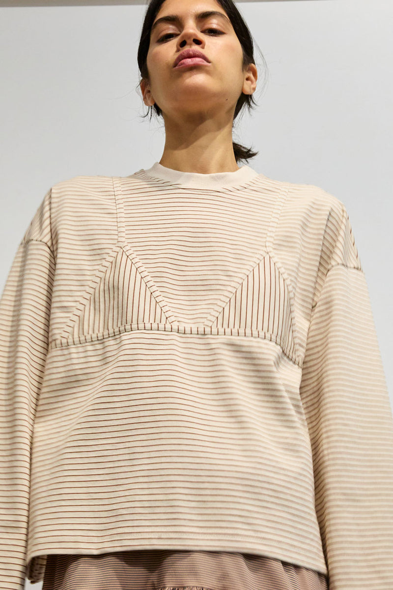 No.6 Olive Top in Tan and Cream Stripe