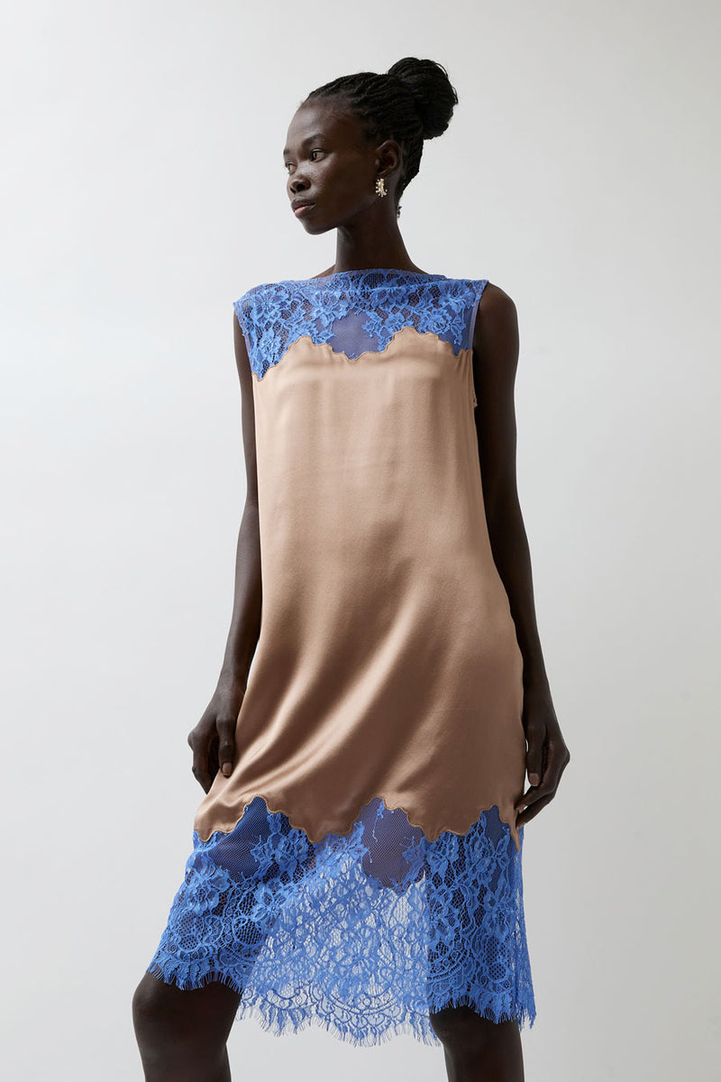 No.6 Oyster Dress in Tan and Blue