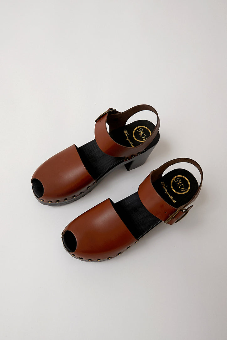 Image of No.6 Peep Toe Jane Clog on High Tread with Studs in Sienna on Black Base