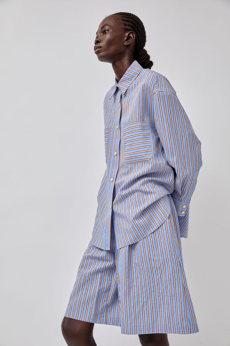No.6 Polo Short in Oxford Stripe