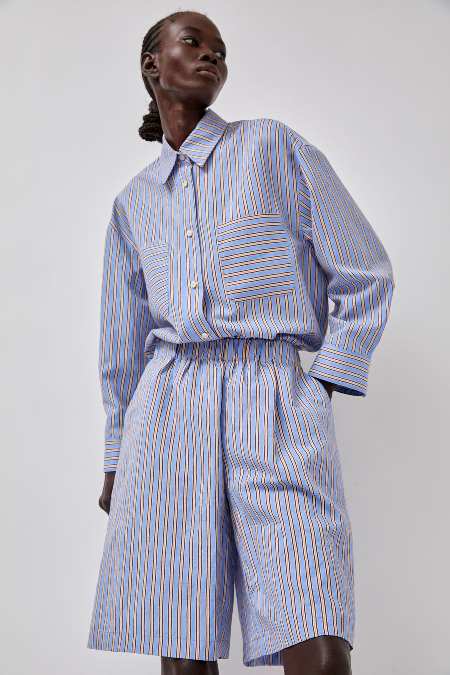 No.6 Polo Short in Oxford Stripe