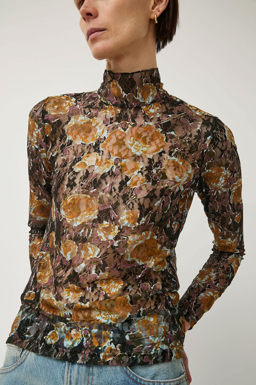 No.6 Rosa Turtleneck in Black with Violet Floral