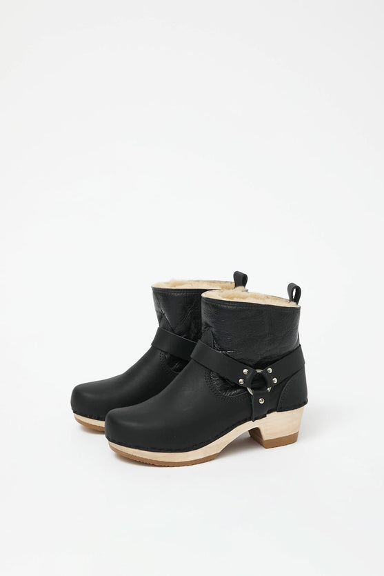 No.6 Shearling Brando Clog Boot on Mid Heel in Ink Aviator