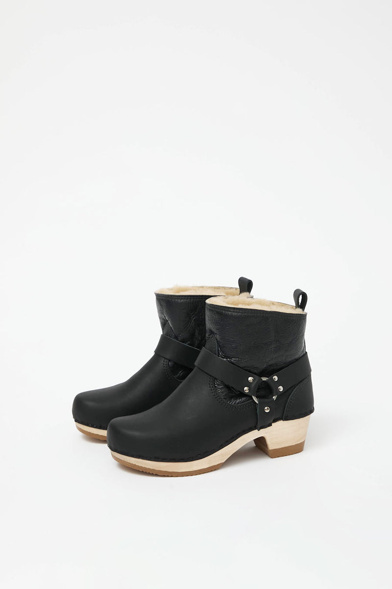 No.6 Shearling Brando Clog Boot on Mid Heel in Ink Aviator