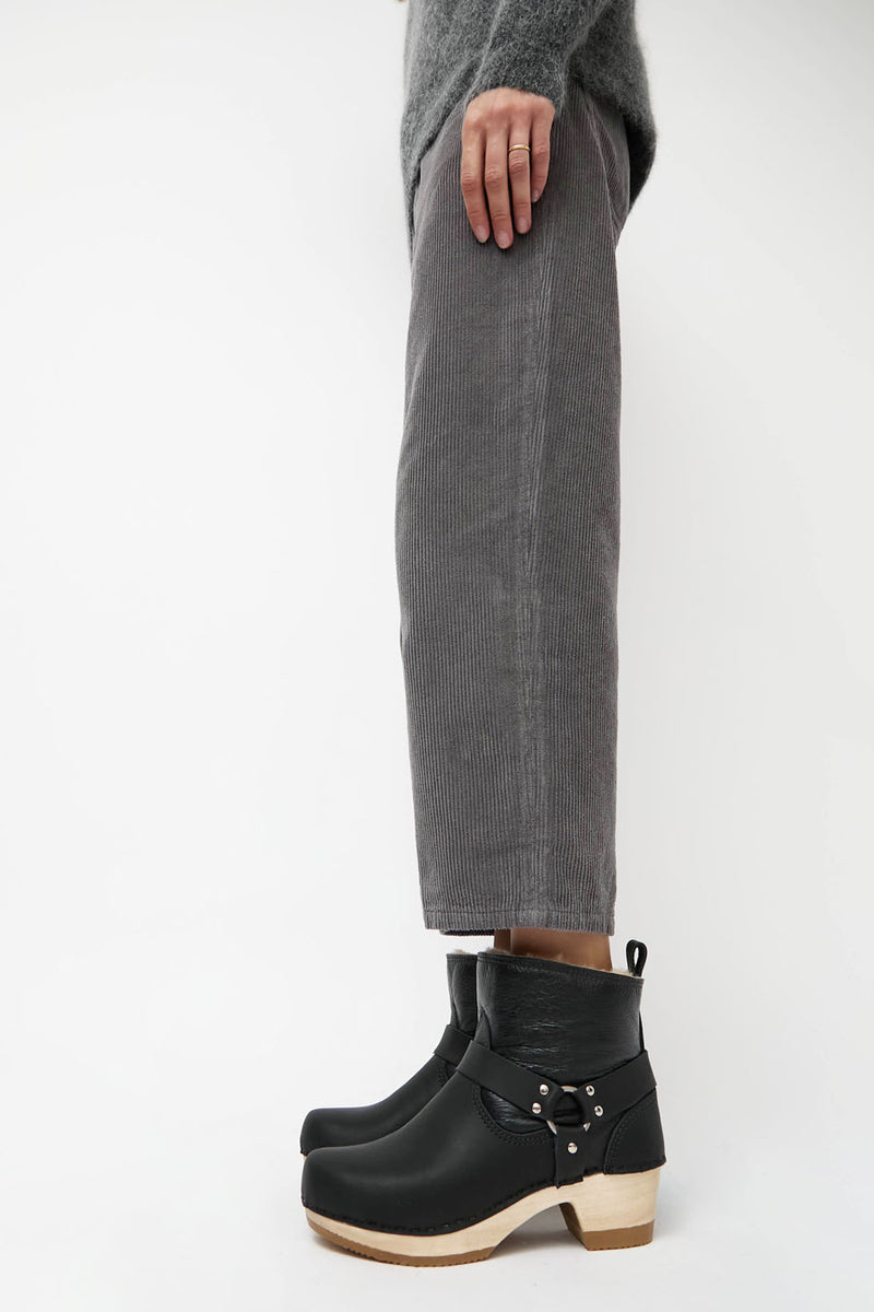 No.6 Shearling Brando Clog Boot on Mid Heel in Ink Aviator