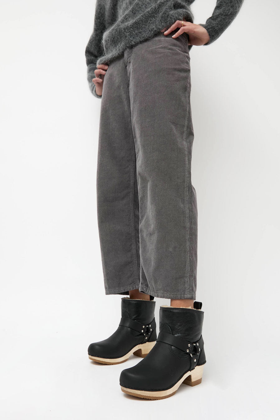 No.6 Shearling Brando Clog Boot on Mid Heel in Ink Aviator