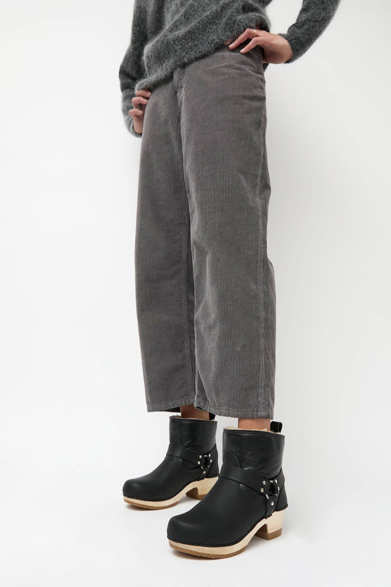 No.6 Shearling Brando Clog Boot on Mid Heel in Ink Aviator