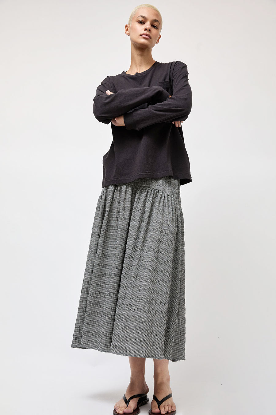 No.6 Sophia Skirt in Black White Puckered Gingham