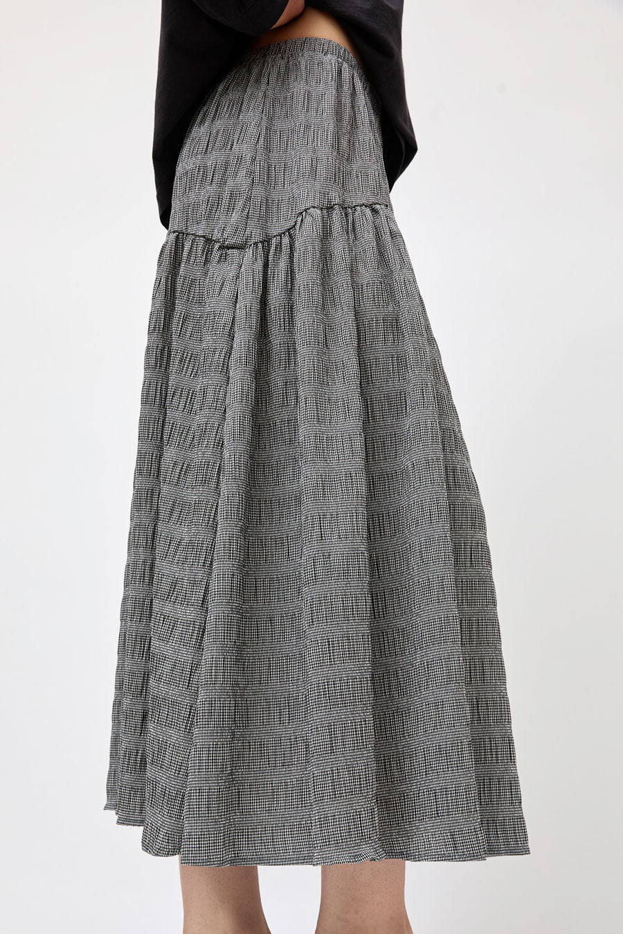 No.6 Sophia Skirt in Black White Puckered Gingham