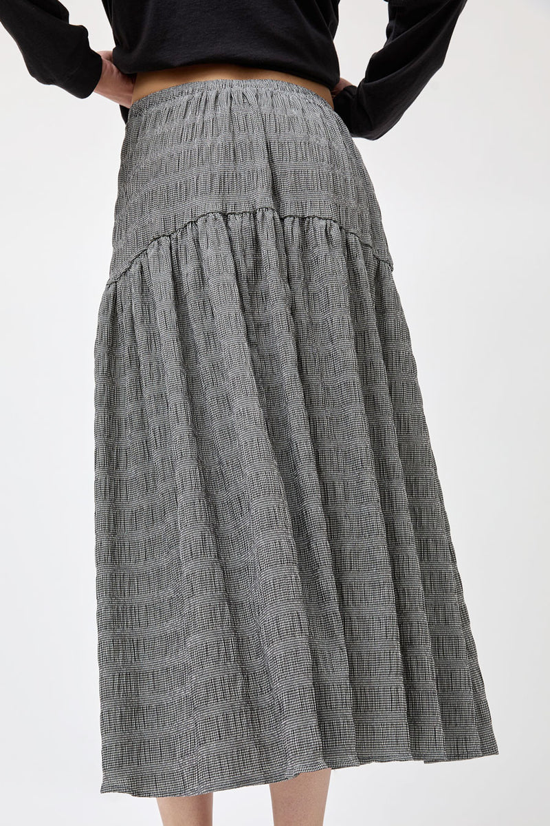 No.6 Sophia Skirt in Black White Puckered Gingham