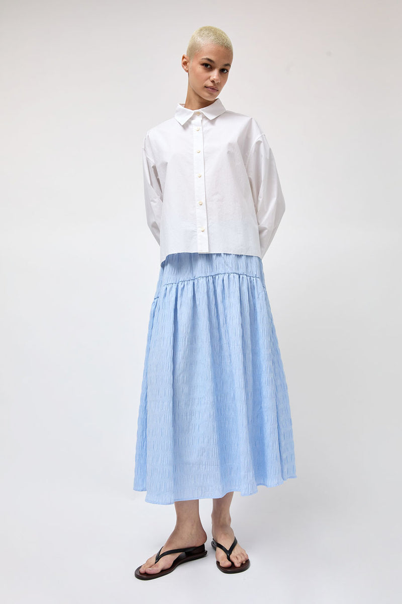 No.6 Sophia Skirt in Blue White Puckered Gingham